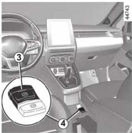 Interior view of a car dashboard with numbered parts highlighting a key component, including a zoomed-in inset.