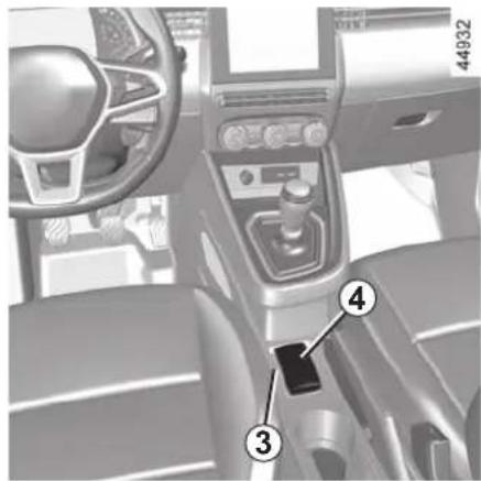 Interior view of a vehicle's steering wheel and dashboard with numbered labels pointing to key components.