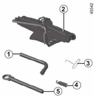 Technical diagram of a mechanical component with numbered parts, including a handle, spring, and clip assembly.