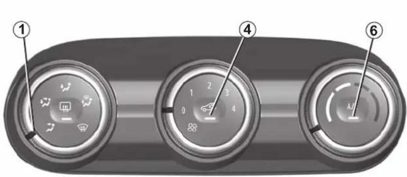 Diagram of a car air conditioning control panel with labeled buttons and gauges