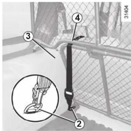 Diagram showing a mechanical device with numbered parts and an inset close-up of the component, likely illustrating safety or safety instructions.