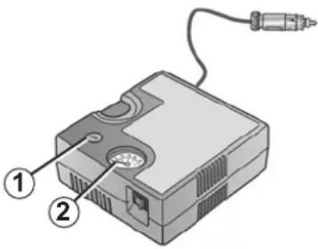 Diagram of an electronic device with labeled parts, showing a connector and cable connection