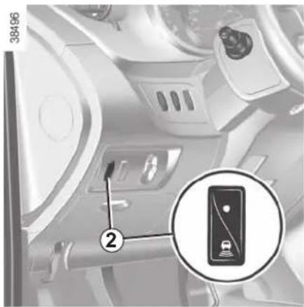 Car interior control panel with labeled component 2 and a close-up of a device icon showing a signal or sensor.