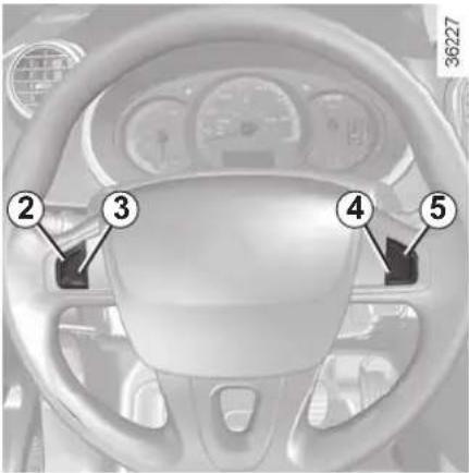 Diagram of a car steering wheel with numbered labels pointing to specific components
