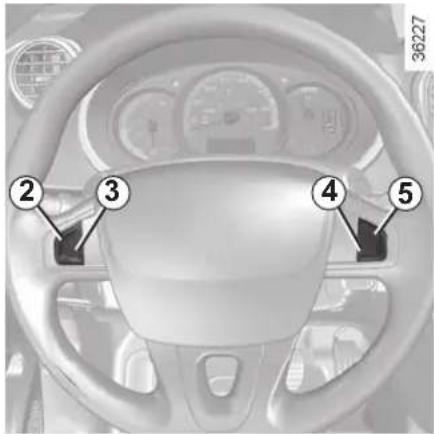 Diagram of a car steering wheel with numbered labels pointing to specific components