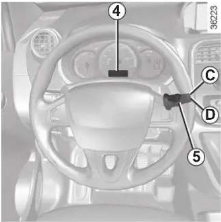Diagram of a car steering wheel with numbered labels pointing to key components
