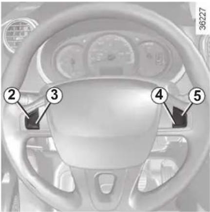 Diagram of a car steering wheel with numbered labels pointing to specific components