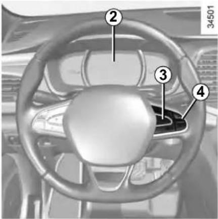 Diagram of a car's steering wheel with numbered labels pointing to key components