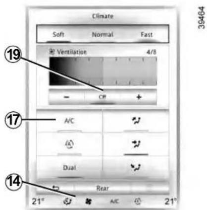 Climate Soft Normal Fast Ventilation 4/8 - Off + 19 17 A/C Dual Rear 14 21° A/C 21° 39464