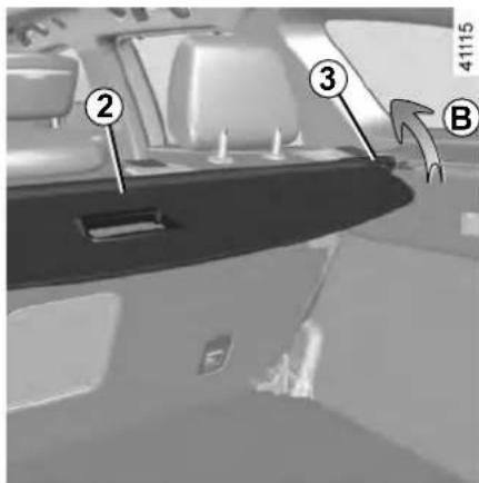 Diagram of a car interior with numbered components and directional arrows, likely indicating parts of the dashboard or seat.