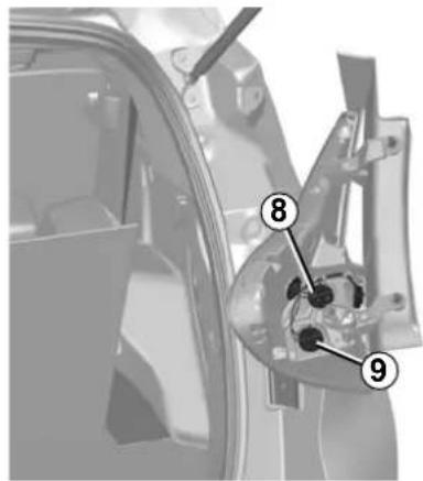 Diagram of a car interior showing labeled parts with numbered annotations 8 and 9