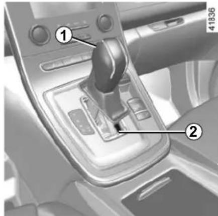 Car interior control panel with labeled parts, showing mode shift and battery mechanism