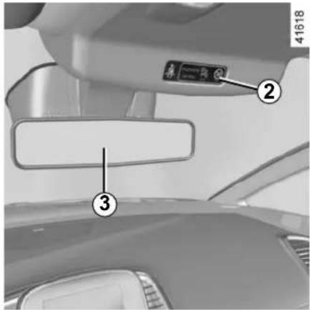 Diagram of car interior showing front and rear views with labeled components including a sensor device and numbered parts.
