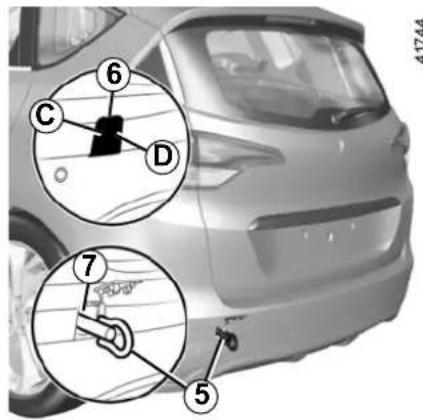Diagram of a car front view with numbered parts and a magnified inset showing the component details.
