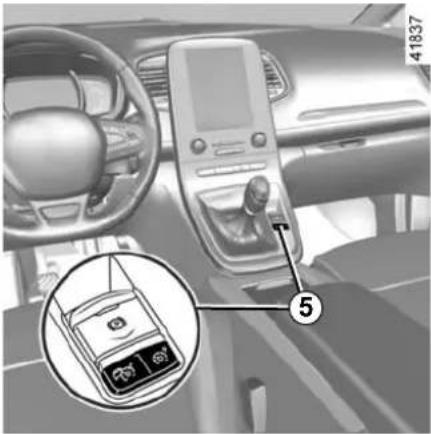 Interior view of a car dashboard with a highlighted inset showing a mobile phone interface and a numbered label pointing to the door.