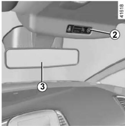 Diagram of car interior showing front and rear views with numbered annotations indicating vehicle status and component placement.