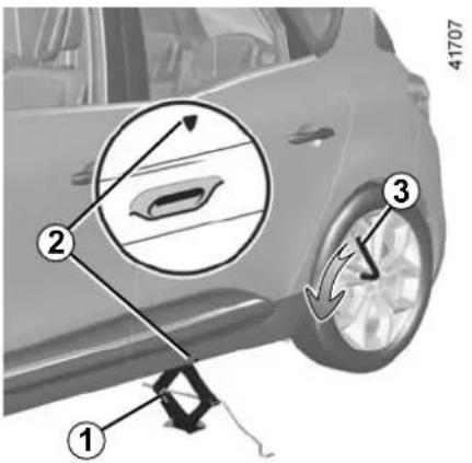 Diagram showing car wheel assembly with numbered parts and directional arrows indicating motion or movement