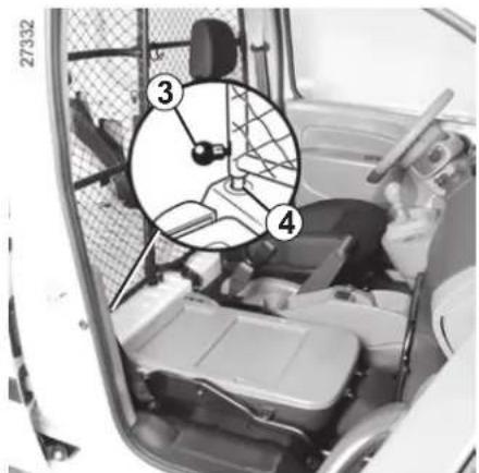 Diagram of a vehicle interior with numbered parts, likely for safety or maintenance purposes.