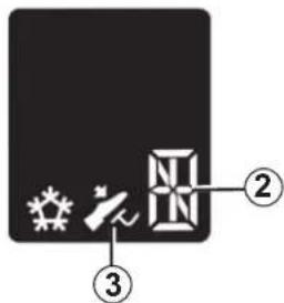 Diagram showing three labeled icons: snowflake, gear, and grid with numbered annotations ② and ③.