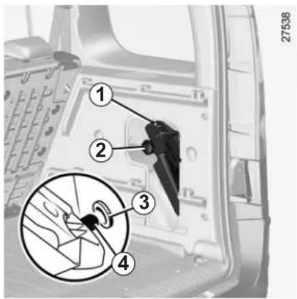 Diagram of a mechanical component with numbered parts and an inset magnified view showing a hand operating a tool.