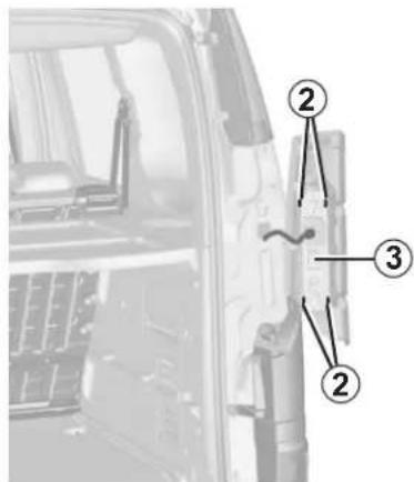 Technical diagram of a vehicle door panel with numbered annotations pointing to internal components