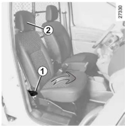Diagram of a car interior showing seatbelt and seat, with numbered annotations pointing to specific parts.