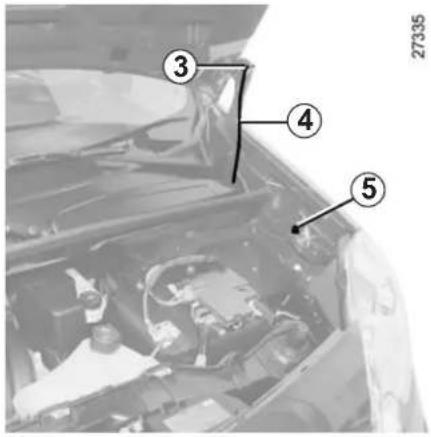 Diagram of a car engine bay with numbered parts labeled 3, 4, and 5