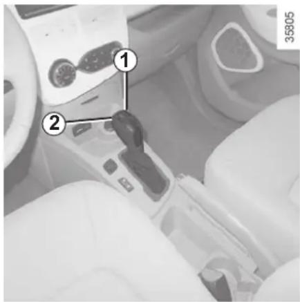 Close-up of a car interior showing a hand valve with numbered labels (1 and 2) and a wall-mounted device, likely for diagnostic or testing purposes.