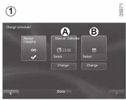 Charge scheduler Always charging ∞ ✓ A Start at Calendar 23:00 Select Change B Select Change Done