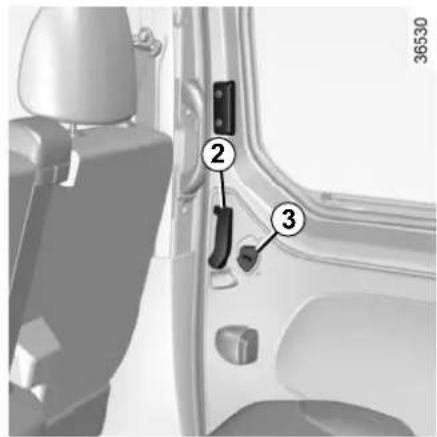 Diagram of a vehicle door with numbered parts, likely indicating seat or component identification.
