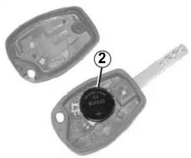 Diagram of a car key with labeled component ②, showing internal circuitry and part number ②