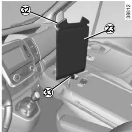 Interior view of a car dashboard with numbered components and a digital display panel