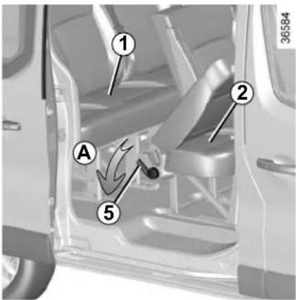 Diagram of a vehicle interior showing labeled parts including a valve, seat, and directional arrows indicating movement or flow.