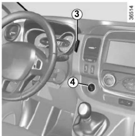 Interior view of a vehicle dashboard with numbered parts highlighting key components