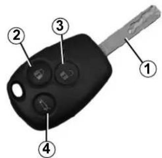 Diagram of a car key with numbered parts for identification