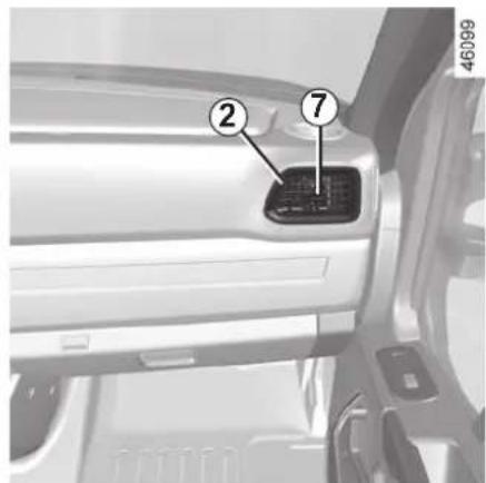 Diagram of a car interior showing labeled components, including a numbered component and a grid-like device on the door.