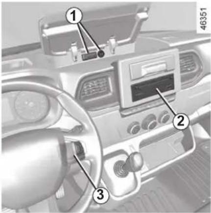 Interior view of a car dashboard with numbered components for identification