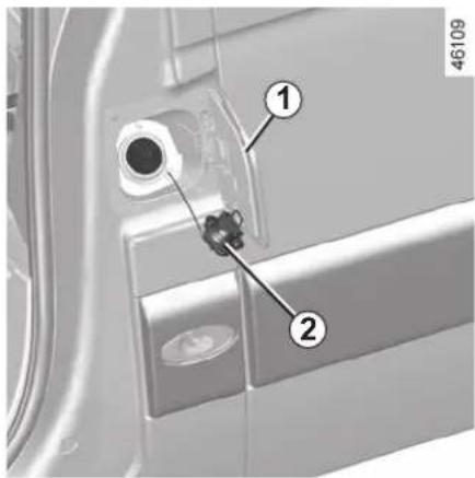 Diagram of a car door panel with labeled parts, showing numbered annotations for component identification.