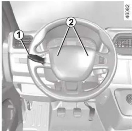 Diagram of a car dashboard with labeled parts, showing steering wheel and dashboard controls