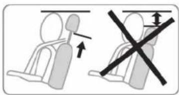 Diagram showing two scenarios of seatbelt usage: one with a horizontal line and arrow indicating left side, the other with a crossed-out black X symbol.