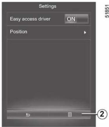 Settings Easy access driver ON Position 51851 ②