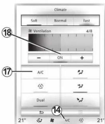 Climate Soft Normal Fast Ventilation 4/8 - ON + 17 A/C Dual 14 21° AC 21°
