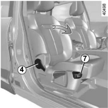 Diagram of car interior showing seatbelt insertion and labeled parts (4 and 7)