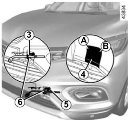 Diagram of a car's front-mounted sensor or sensor assembly with labeled parts 3, 4, 5, and 6, showing mechanical components and wiring.
