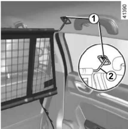 Diagram showing a car interior with labeled parts and an inset magnified view of a vehicle's side panel.