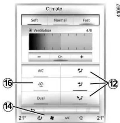Climate Soft Normal Fast Ventilation 4/8 - On + A/C Dual 16 12 14 21° A/C 21° 41067
