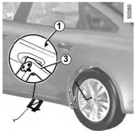 Diagram showing car wheel assembly with numbered parts and a magnified inset highlighting a specific component.