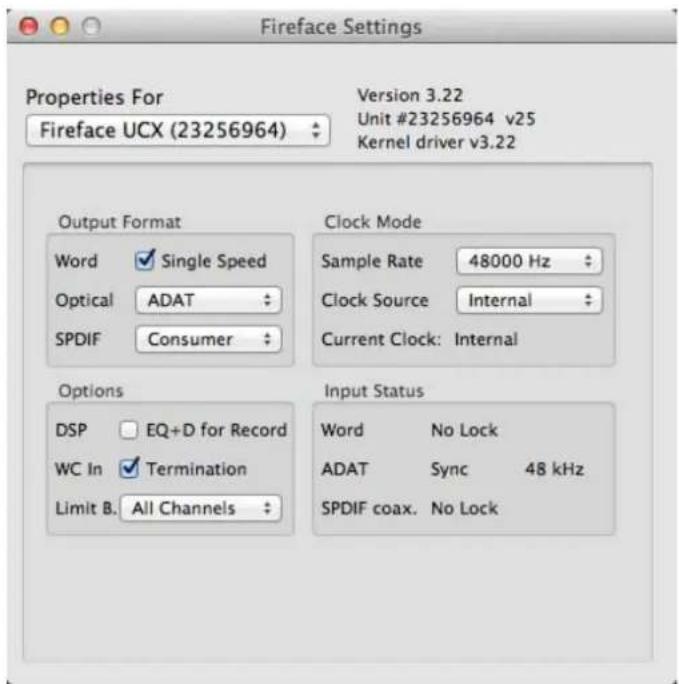 RME Fireface UCX - Settings Dialog - 1