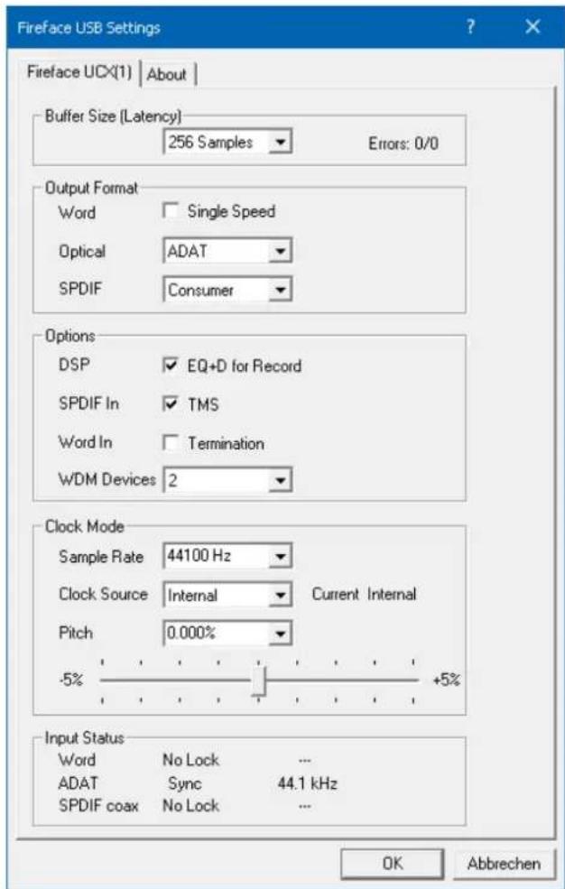 RME Fireface UCX - Settings dialog - General - 2