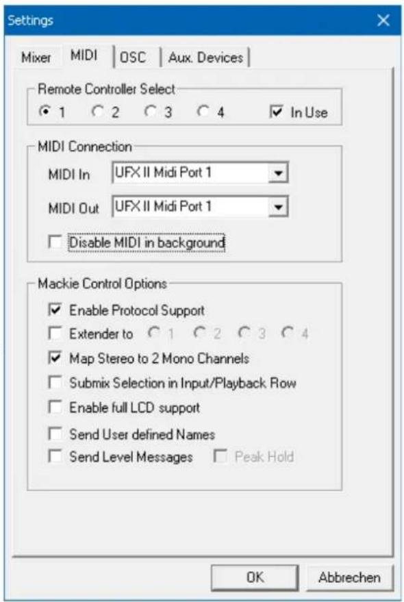 RME Fireface UFX II - Mackie Control Options - 1